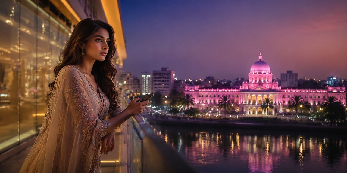 ঢাকায় বাংলাদেশি মডেলের মোবাইলে অনলাইন ক্যাসিনো গেম খেলার দৃশ্য